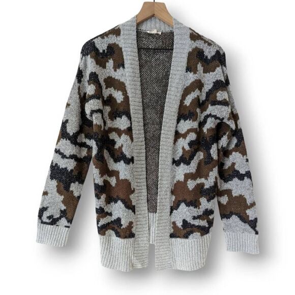 Mystree Womens Cardigan Sweater Knitted Camouflage Gray Small - Picture 4 of 9